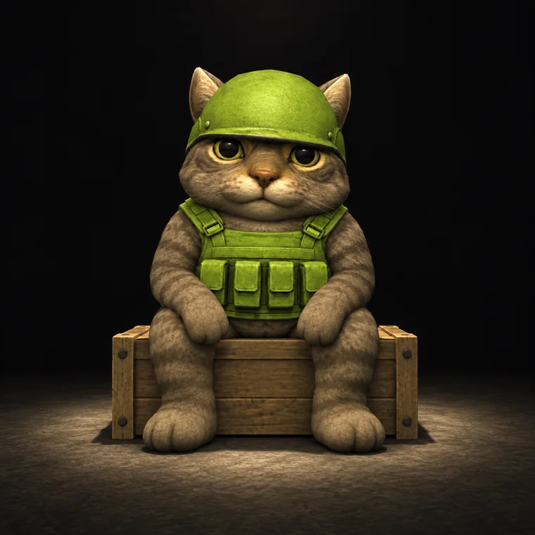Call Of Cat sitting on an ammo crate, waiting